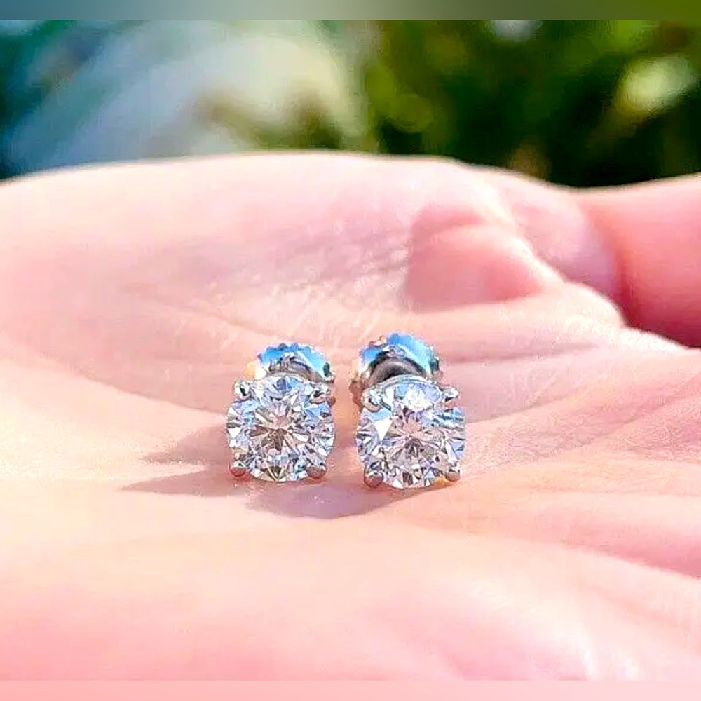 4.00 Ct Round Cut VVS1/D Lab Created Stud Earrings 14k White Gold 8mm Screw Back
